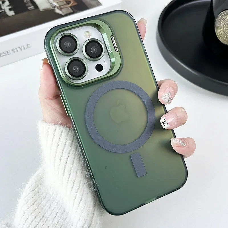 Color Change for Magsafe Magnetic Case For iPhone 16 15 14 Plus 13 12 11 Pro Max Lens Glass Film Protection Metal Stand Cover