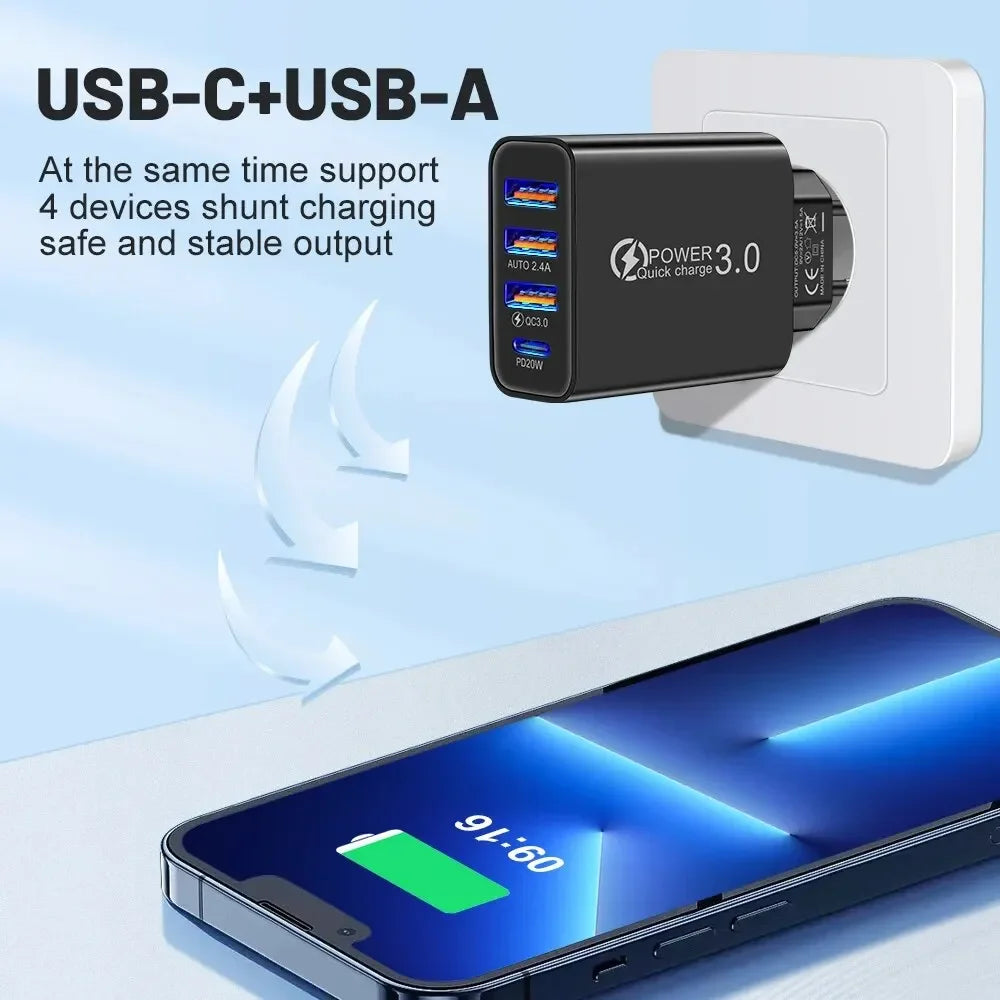 Total 48W Multi-Port USB PD Wall Charger Adapter for Xiaomi iPhone 13/12 Samsung Mobile Phone Plug-In Charging