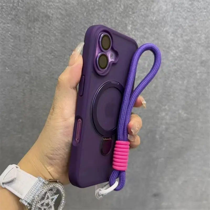 for Magsafe Candy Color Contrast Lanyard Case for iPhone 17 16 15 14 13 12 11 Pro Max Air With Magnetic Stand Holder Cases Cover
