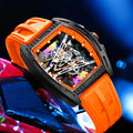 Men's and Women's Youth Barrel-Shaped Hollow Mechanical Quartz Watch, Trendy and Fashionable Colorful Dial, Silicone Strap, Casual Business Quartz Watch