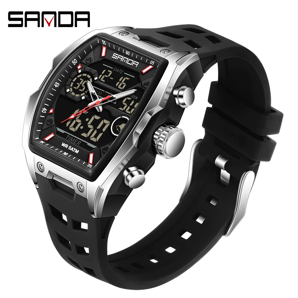 Sanda 6235 Top Brand Men Electronic Watch Big Dial Sports Led Analog Digital Chronograph Military Dual Display Man Wrist Watches