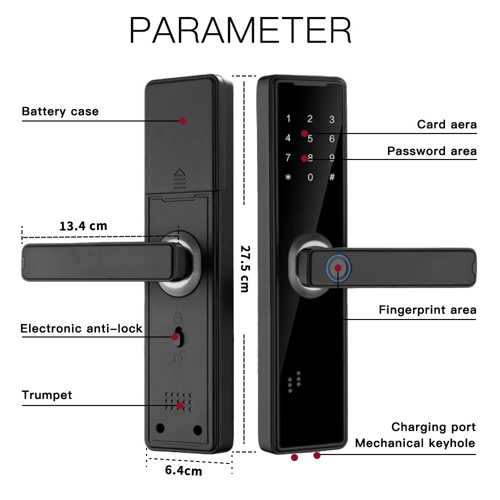 TTLock Bluetooth-compatible Fingerprint Door Lock Code Card Key Touch Screen Smart Door Lock Digital Electronic Lock For Home