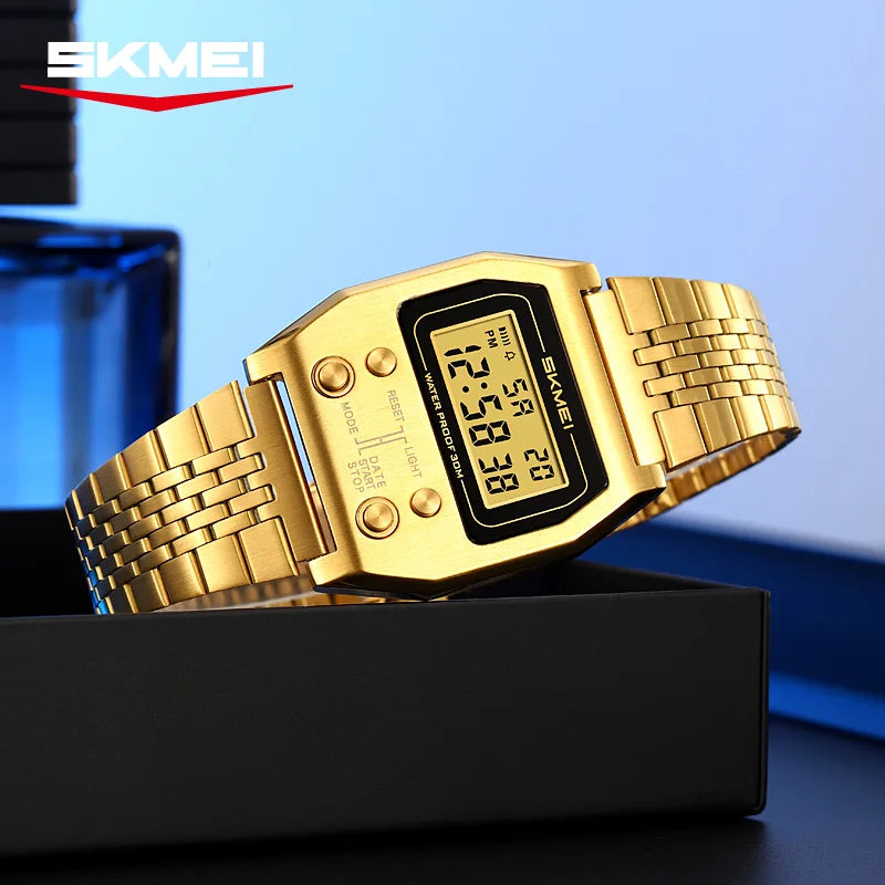 SKMEI 2460 Men's Sports Waterproof Digital Watch Stainless Steel Luxury Retro LED AlarmClock Men's Electronic Watch reloj hombre