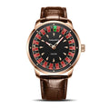 TIMEARTX Men's Trendy Watch European Roulette Poker Game Style Quartz Movement Genuine Leather Luxury Watch