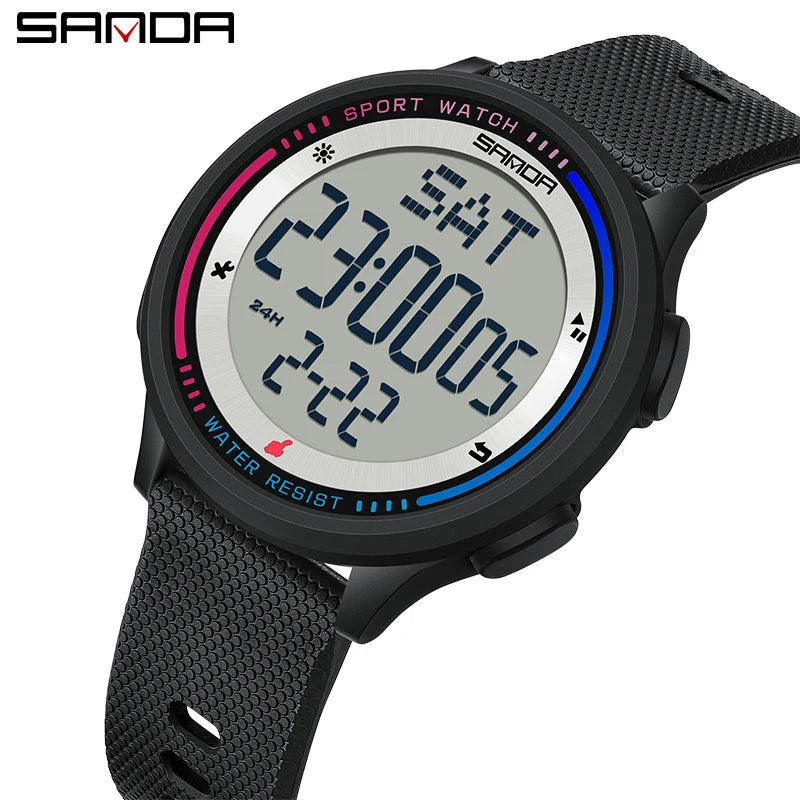 SANDA Men's Watch Multiple Functions Outdoor Sports Stopwatch Waterproof Digital Movement LED Men Wrist Electronic Alarm Watches