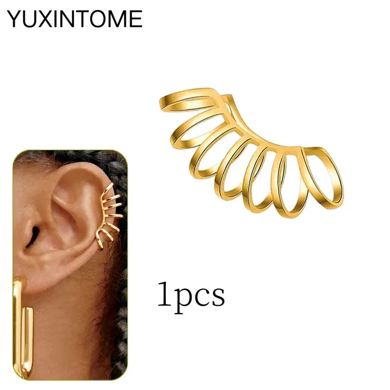 1PC Punk Ear Cuff Plated 24K Gold/925 Silver Conch Clip Earrings For Women Climbers No Piercing Fake Cartilage Earrings