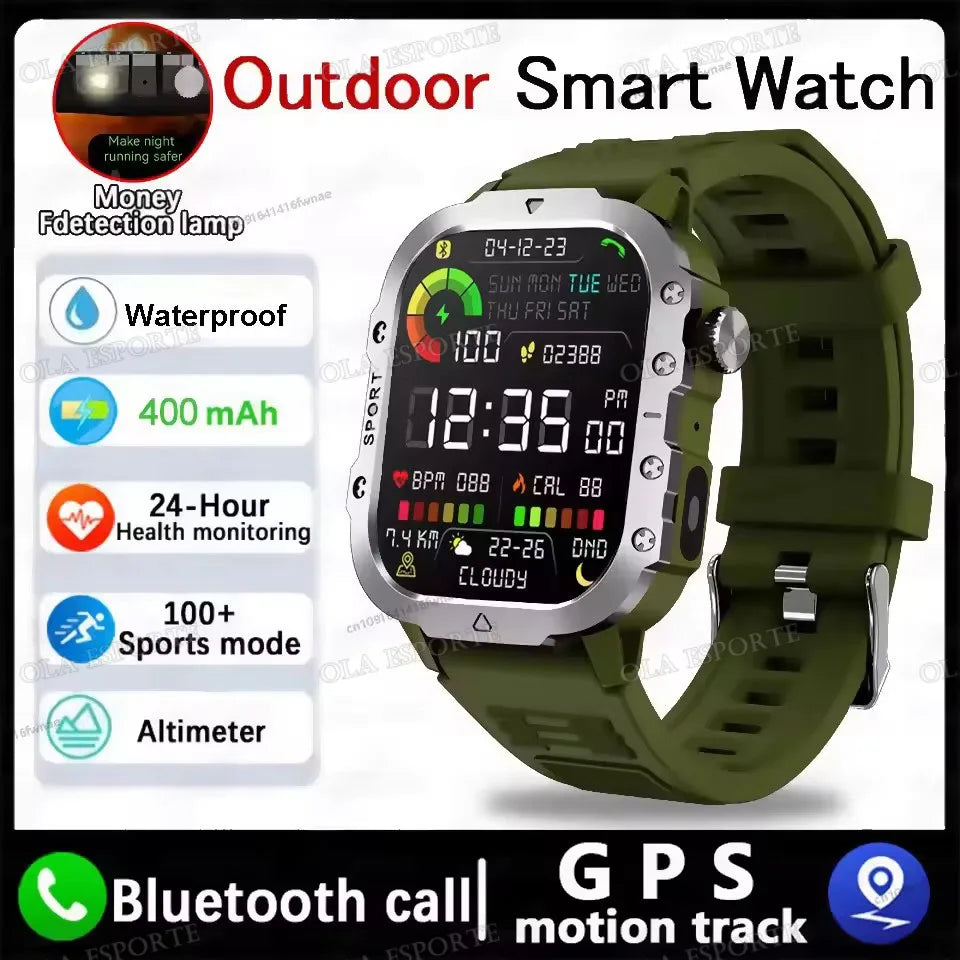 1400mAh Big Battery Smart Watch Men Outdoor GPS Flashlight 10ATM Waterproof Bluetooth Call AMOLED HD Sports Smartwatch AT-1282