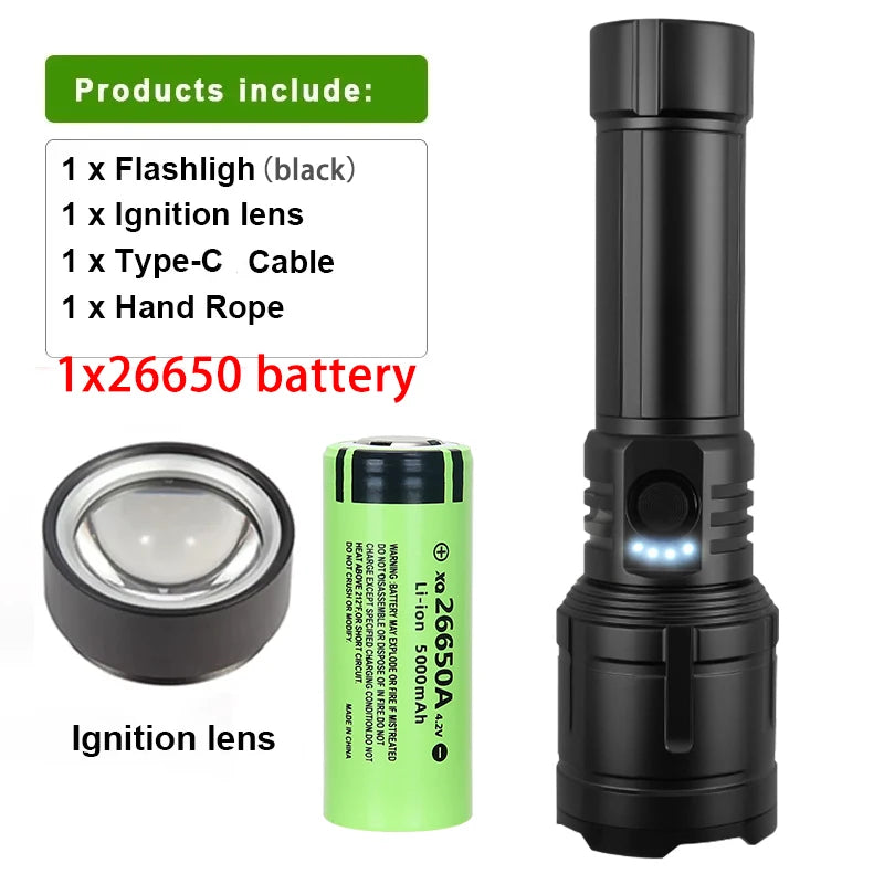 Flashlight Lighter & Power Bank Combo,Rechargeable,Zoomable Super Bright Beam,5 Modes Flashlight for Outdoor Camping Emergency