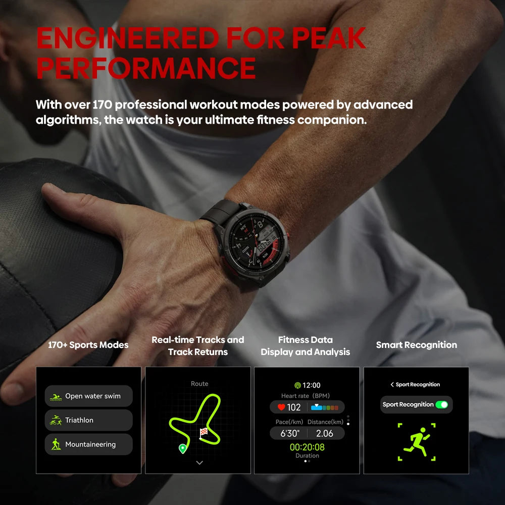 New Ciberer Vertix Stratos 4 GPS Smart Watch 1.43''AMOLED Display Built-in Compass Flashlight 170+ Sports Modes 5 ATM Smartwatch
