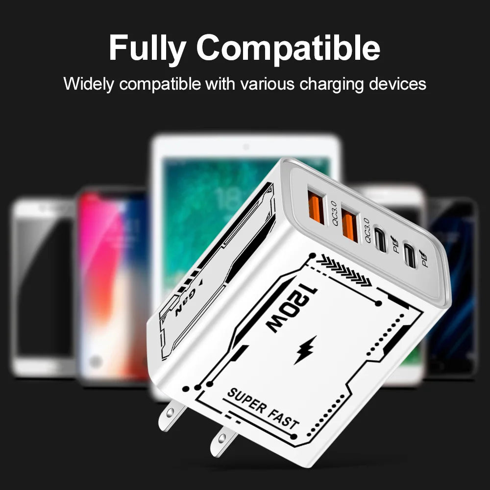 Fast Charging USB C PD Charger 4 Ports Quick Charge 3.0 Type C USB Phone Chargers Adapter For iPhone 16 15 Samsung Xiaomi Huawei