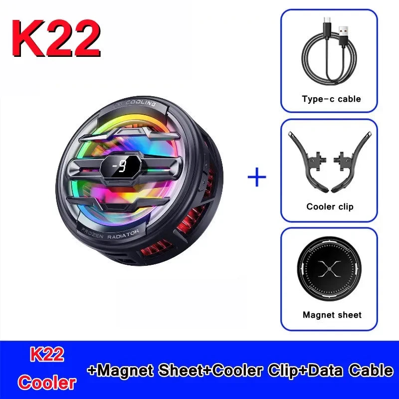 K22 Magnetic/ Back-clip Mobile Phone Radiator, Game Cooler with AI Temperature Display, 4 Gears Adjustable for iPhone/Xiaomi