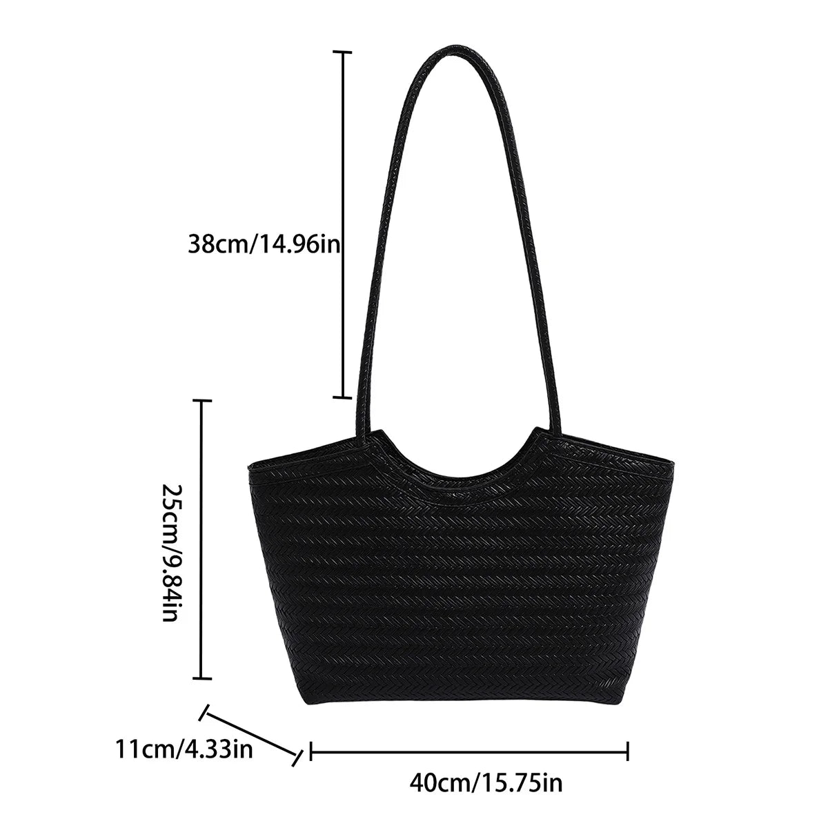 Women's Fashion Handbag Textured Weave Shiny Surface Spacious PU Material Wear Proof Zipper Closure Comfort Strap