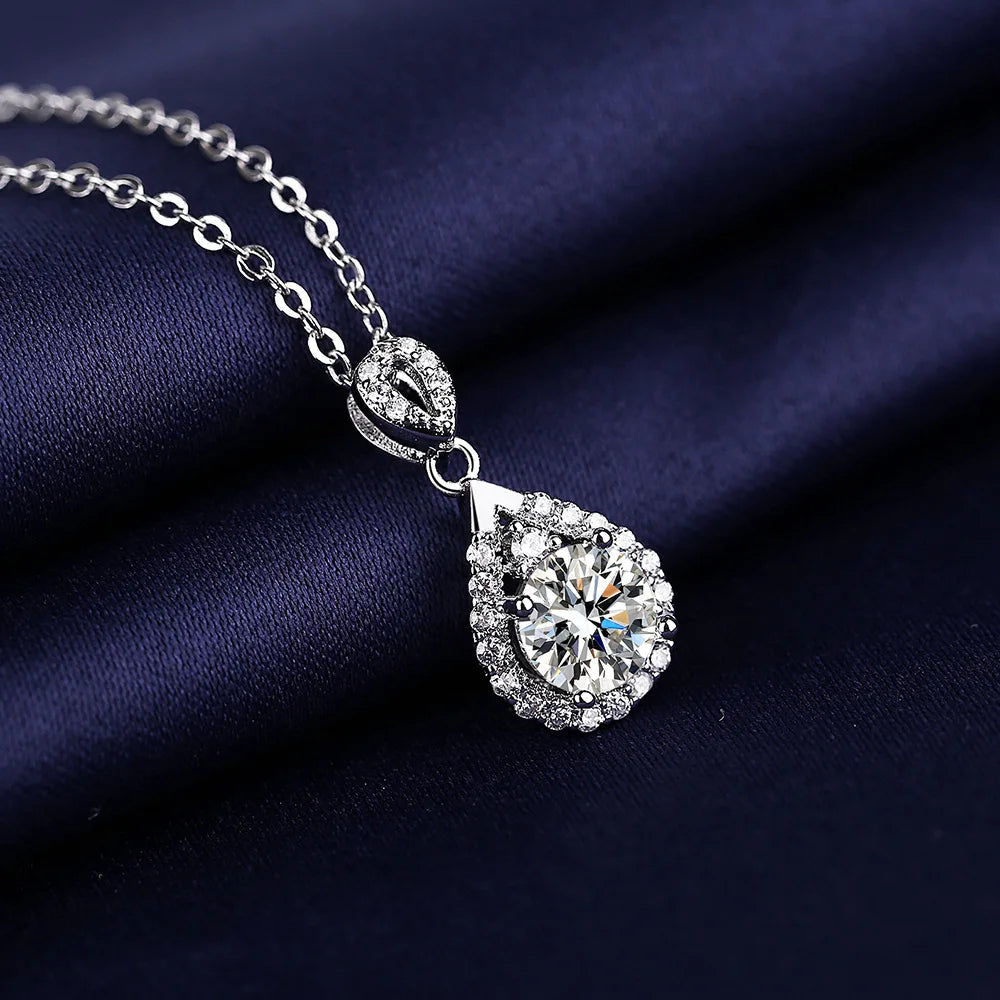 925 Sterling Silver Necklace Pendant Shining water droplet Zircon for Women Wedding Jewelry Engagement Charm Party Gift royal