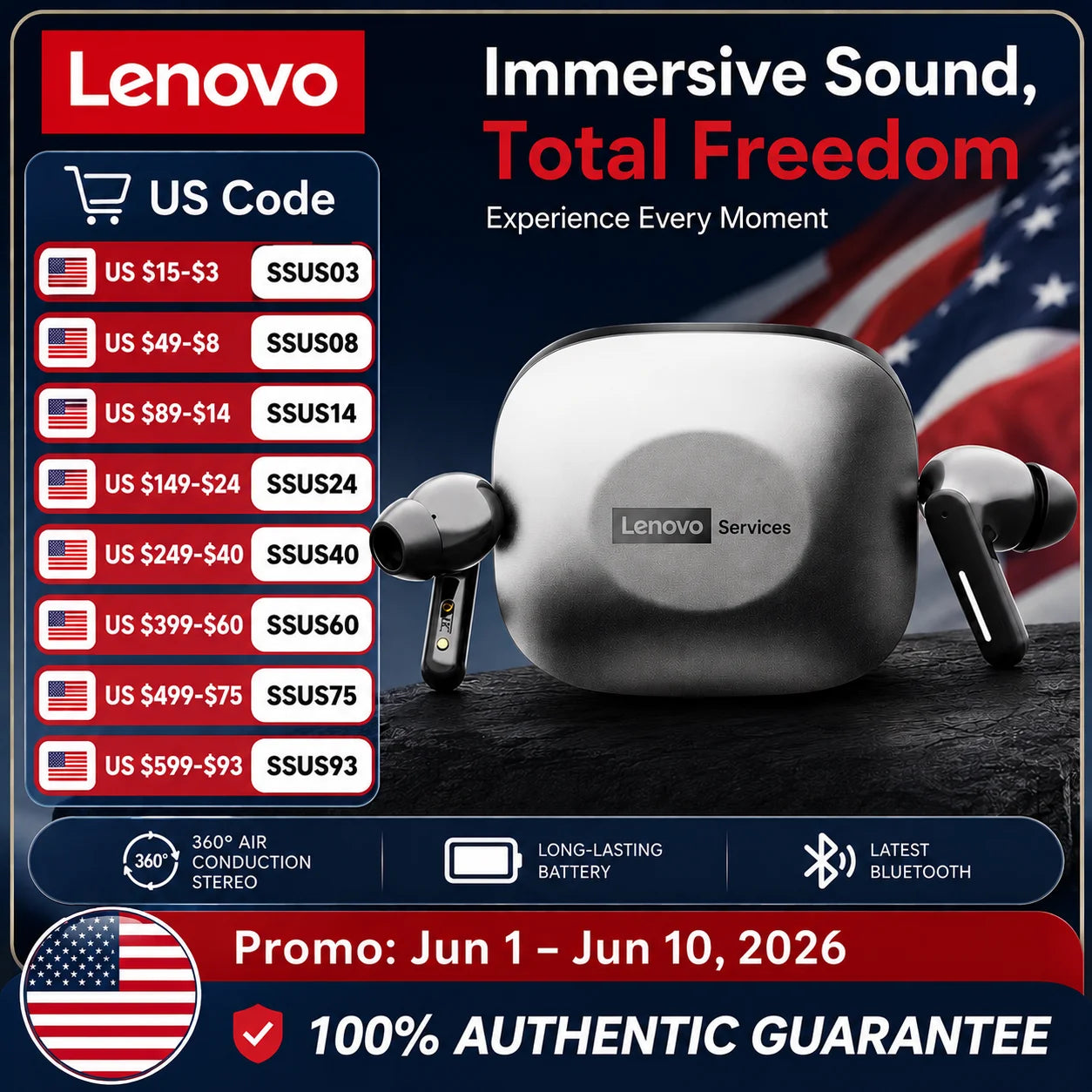 New Lenovo LE209 Wireless Bluetooth Earphone Business Music Bluetooth Headphone HD Call with Mic 30H Battery Life Gaming Headset