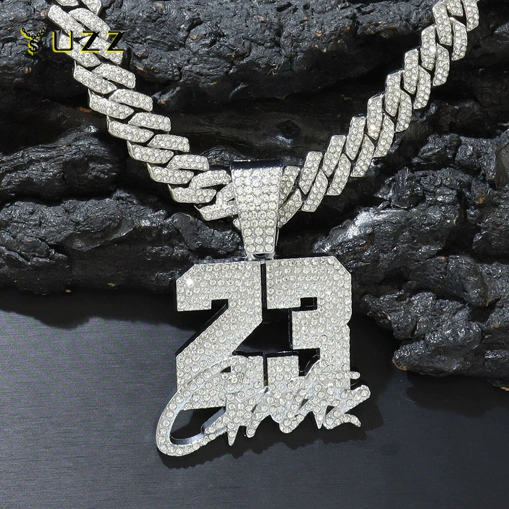 New Fashionable Men Hip Hop Number 23 Pendant Necklace With 13mm Cuban Chain HipHop Alloy Iced Out Bling Necklaces Charm Jewelry