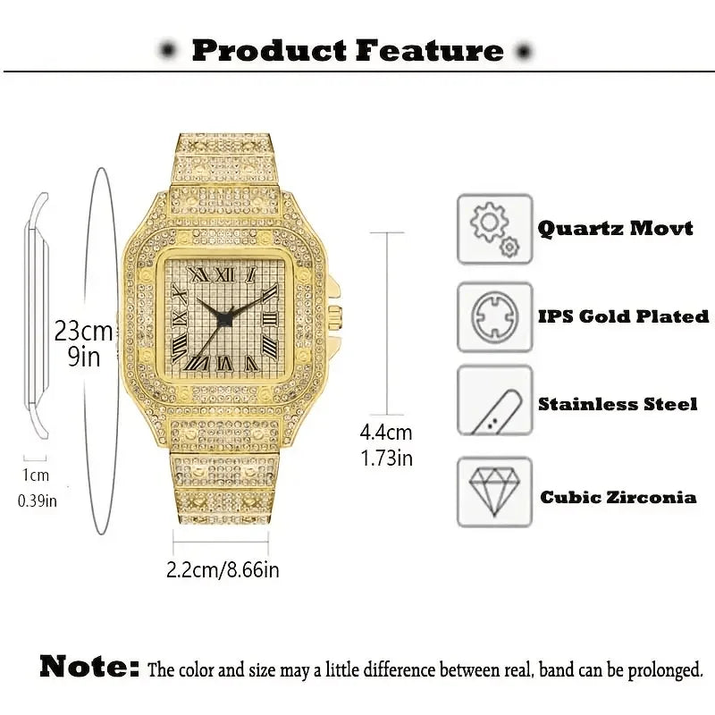 Luxury Men's Business Watches Steel Strap Square Roman Scale Rhinestone Quartz Watch Lesiure Male Wristwatch Relogio Masculino