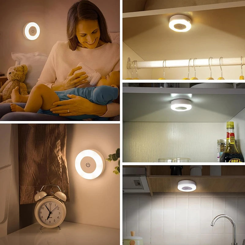 1-6Pcs Energy Saving LED Night Lights Touch Sensor 3 Color Dimmable Wall Night Lamp USB Rechargeable Magnetic Room Aisle Bedroom