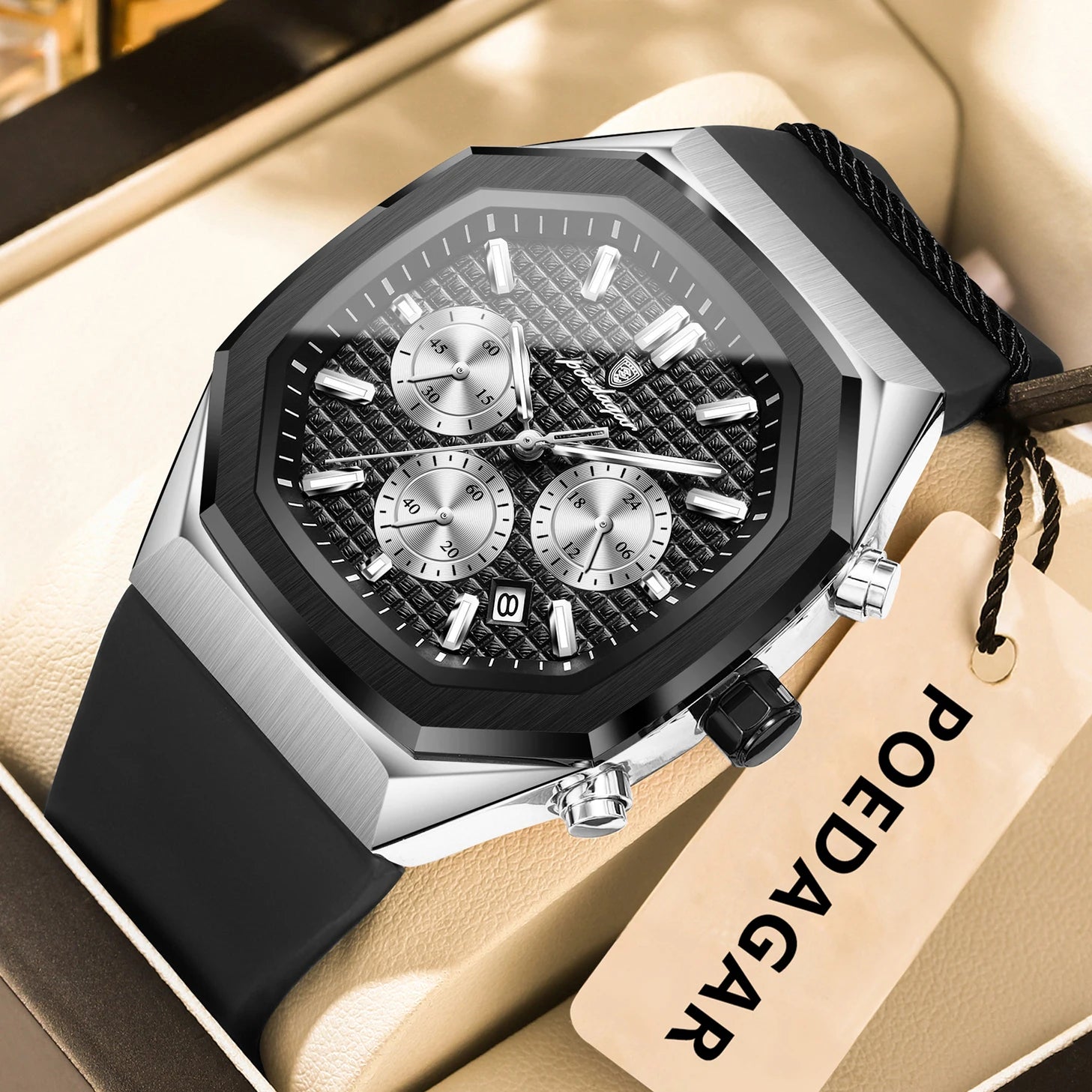 POEDAGAR Business Men's Watch Chronograph Date Silicone Strap Quartz Man Watch Waterproof Luminous Fashion Watches For Men Reloj