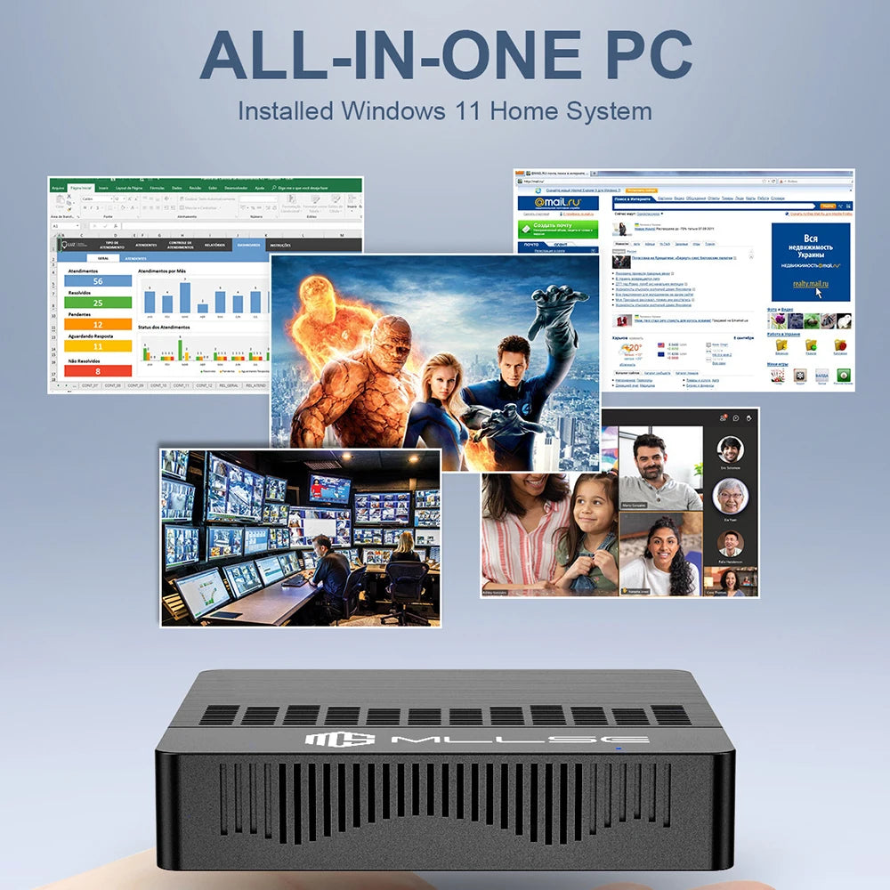 MLLSE Mini PC M2 Air Intel Gemini Lake N4000 Intel J3710 Windows 11 6GB RAM 128GB ROM Dual-Band WiFi Bluetooth USB Mini Computer