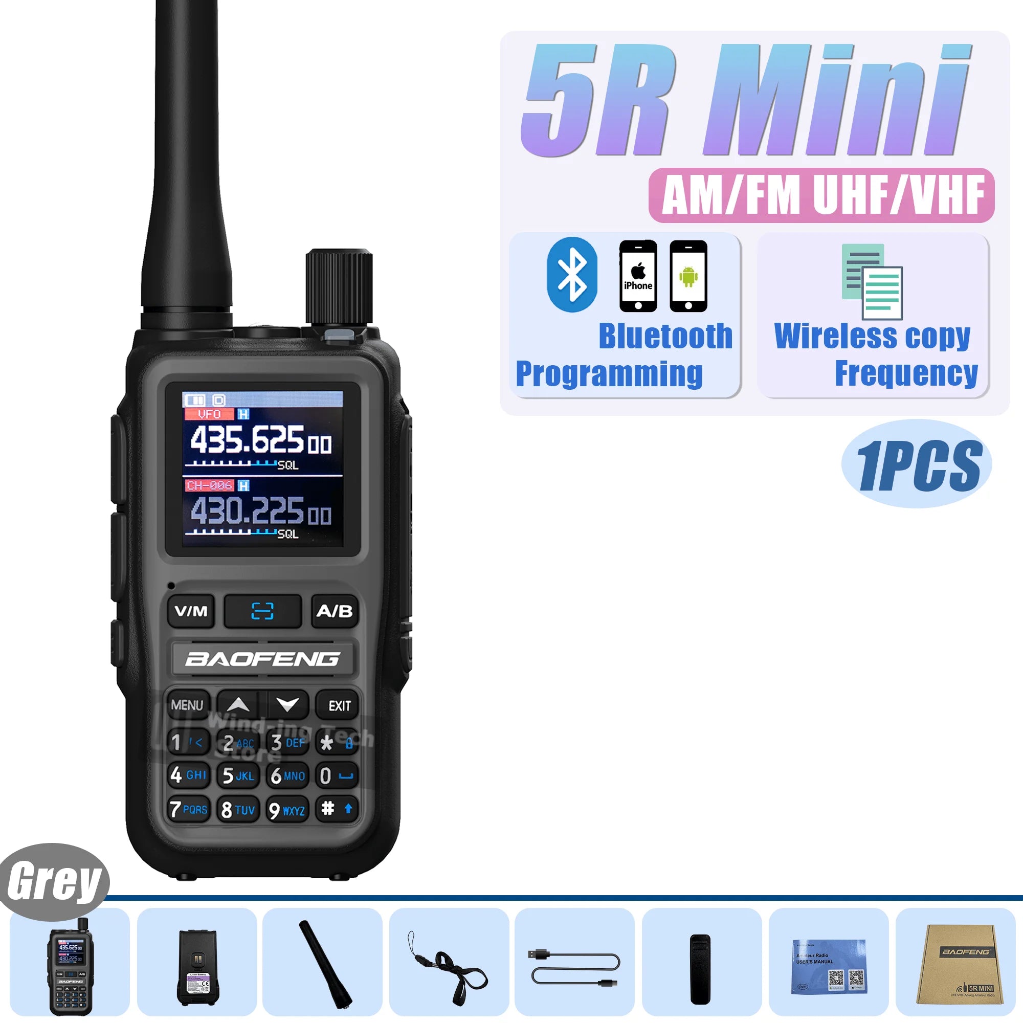 Baofeng UV 5R Mini Walkie Talkie Bluetooth Programming Frequency Hopping Type-C Jack Multiple Colors Dual PTT Camping Ham Radios