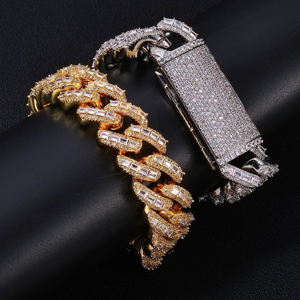 ESKEEM 18mm 3 Row Moissanite Cuban Link Chain 925 Silver Full Iced Out VVS Moissanite Bracelet Hip Hop Jewelry
