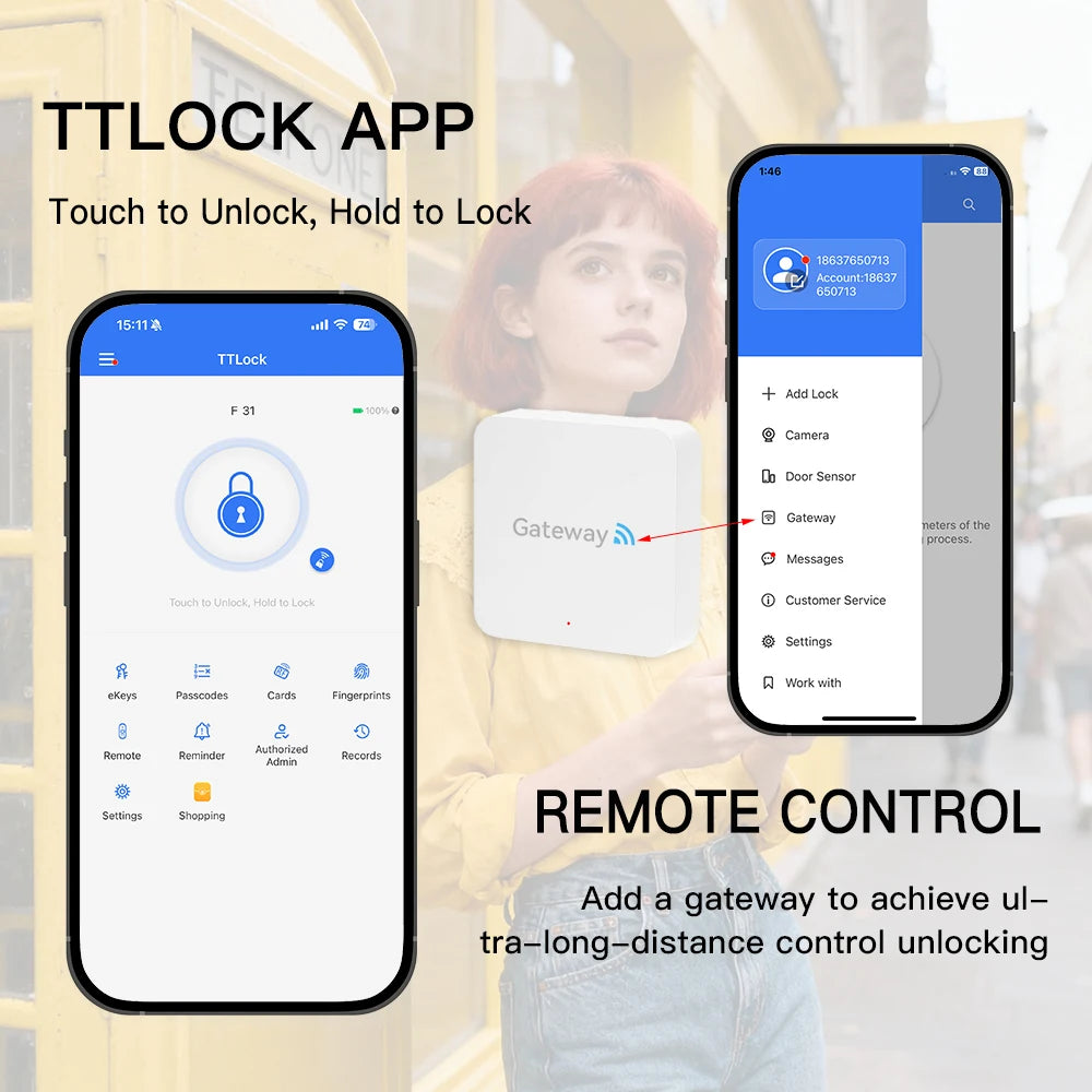 TTLock Bluetooth-compatible Fingerprint Door Lock Code Card Key Touch Screen Smart Door Lock Digital Electronic Lock For Home