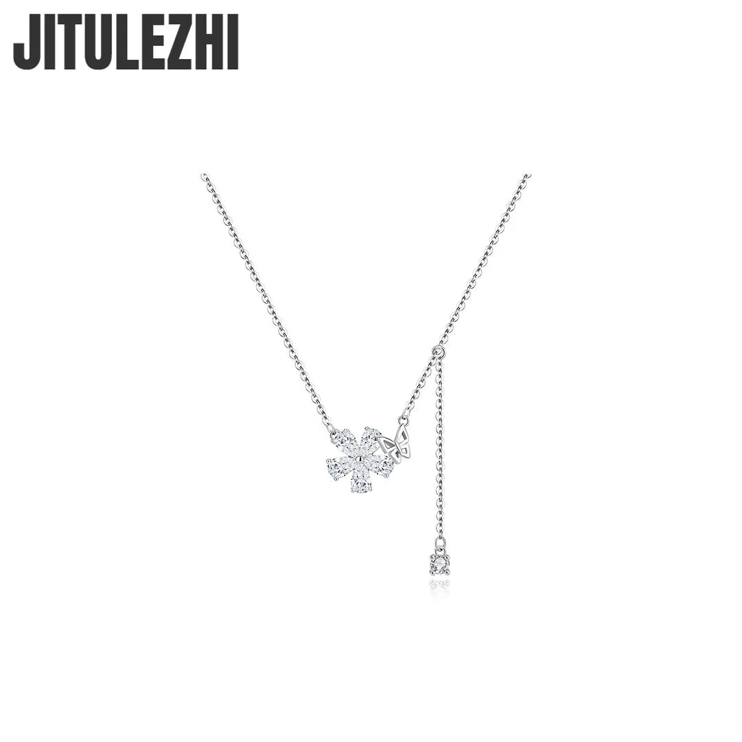 Trendy 925 Sterling Silver Pendant Necklace For Women Butterfly Flower Shape Pendant Sparkling Zircon Party Silver Fine Jewelry