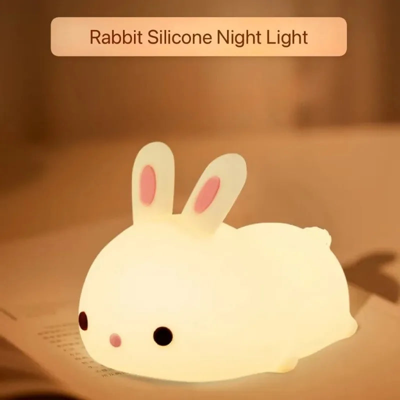 LED Rabbit Silicone Night Light Rechargeable Soft Light Kids Birthday Gift  Sleep Companionship Night Light Bedroom Decoration