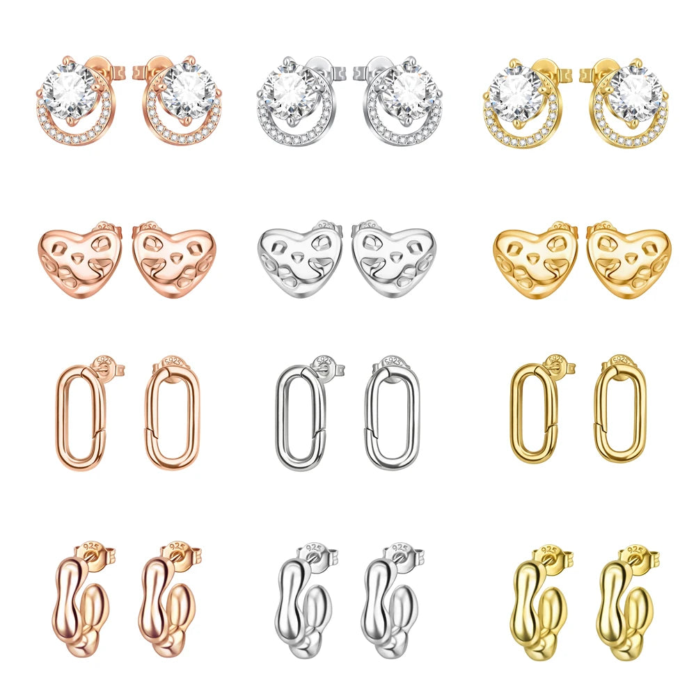 925 Sterling Silver 2026 New Earrings Sparkling Zircon Studs, 3 Color Gold/Rose Gold/Silver Fashion Accessory For Daily Use
