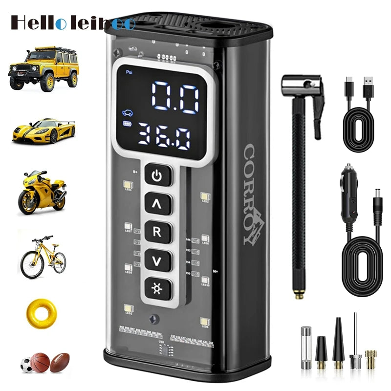 LEIBOO Portable Tire Inflator Air Compressor 6000mAh Battery 150PSI Tire Air Pump Inflation for Car SUV Motorcycle Bike Ball
