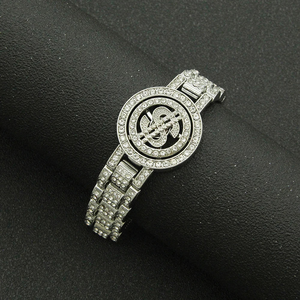 New Hip Hop Shiny Cuban Link Chain Bracelet Women Men Gold Color Rhinestone Iced Out Chain Bracelets Punk Wristband Jewelry Gift