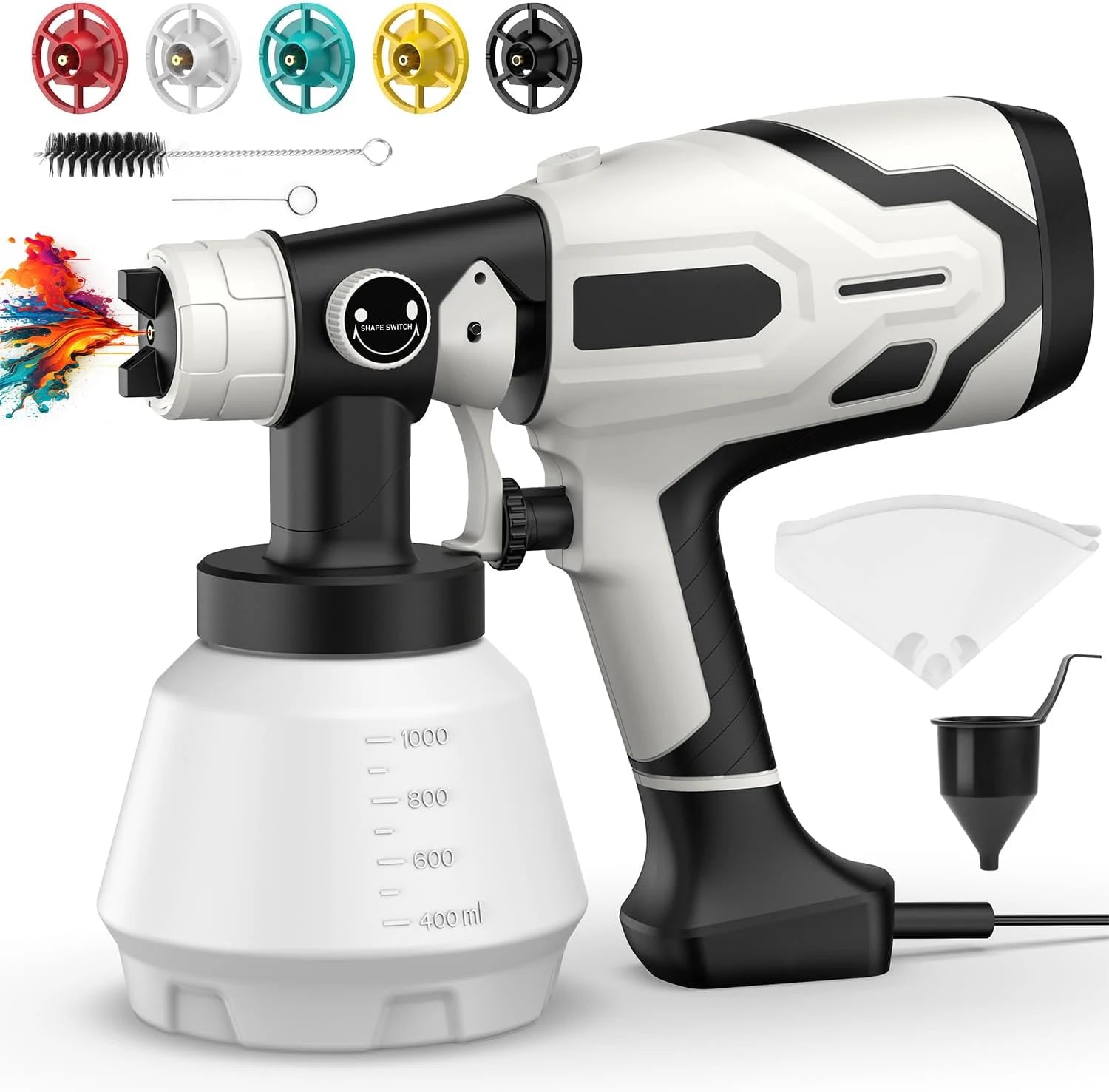 1000ML Electric Spray Gun 15000W Powerful HVLP Paint Sprayer 5 copper nozzles Auto Furniture Steel Coating Airbrush