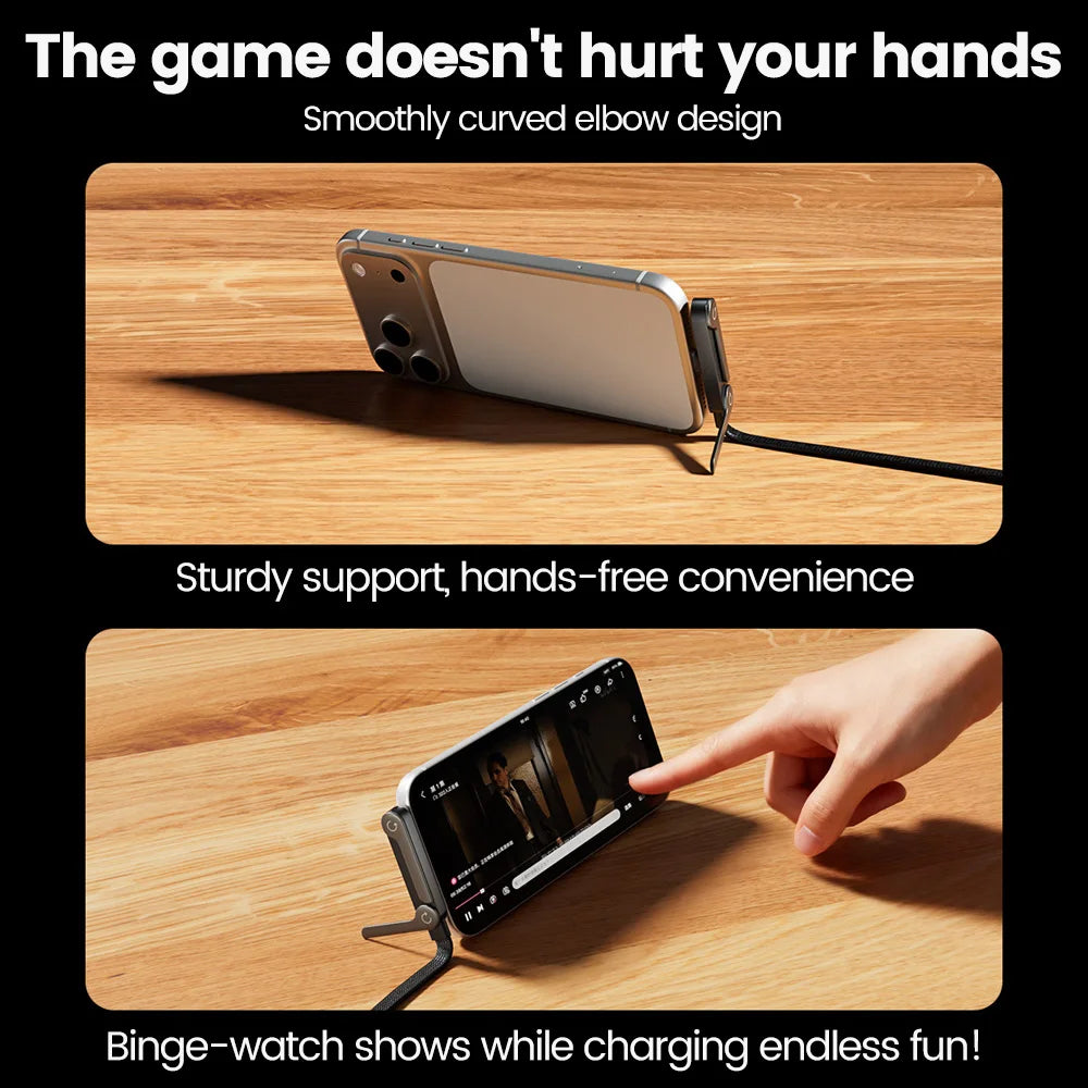 65W 2 in 1 USB A To USB C Fast Charging Foldable Phone Holder Data Cable USB Type C Builtin Desk Bracket Wire For Huawei Oneplus