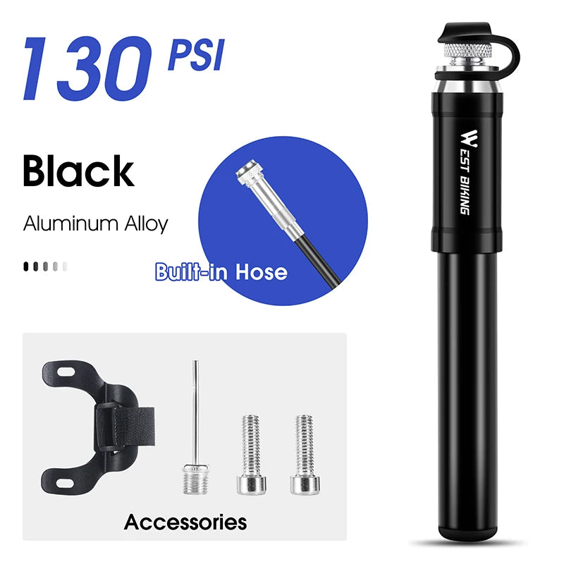 WEST BIKING Mini Bicycle Pump Portable Aluminum Alloy Cycling Hand Ball Tire Inflator Schrader Presta Valve MTB Road Air Pump