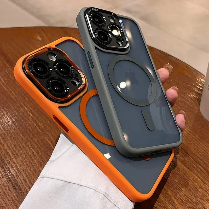 Luxury Magnetic Metal Lens Bumper Protection Case For iPhone 17 16 15 14 13 12 11 Pro Max Funda Wireless Charge Hard Clear Cover