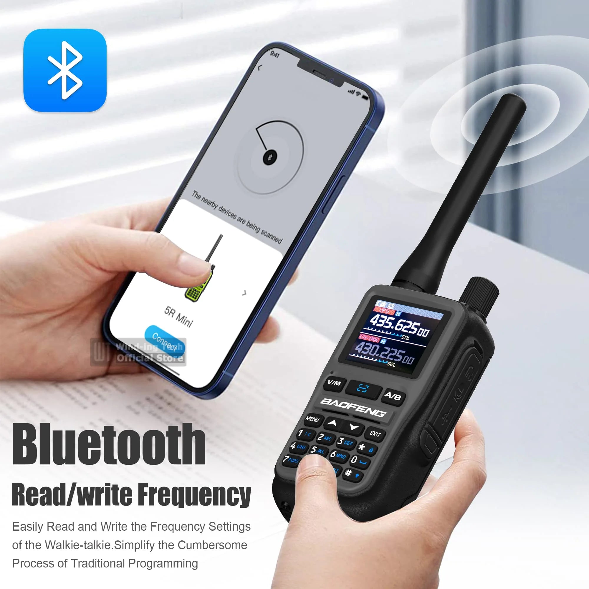 Baofeng UV 5R Mini Walkie Talkie Bluetooth Programming Frequency Hopping Type-C Jack Multiple Colors Dual PTT Camping Ham Radios