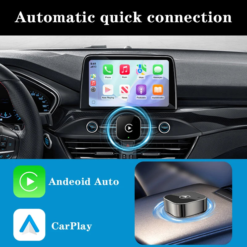 2 IN 1 Wireless Carplay Adapter, Converts Wired to Wireless carplay Adapter for iPhone, Wireless Control Plug & Play Carplay