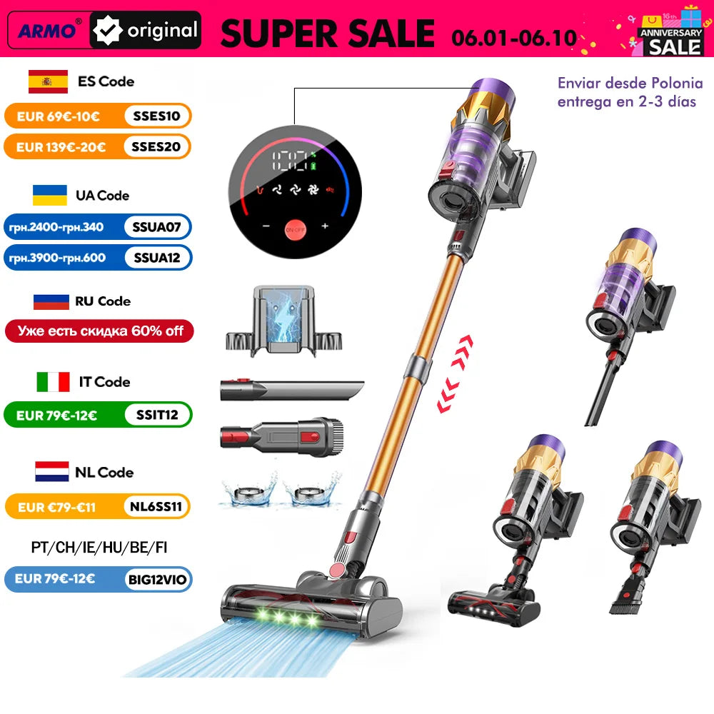 Armo V18 Handheld Vacuum Cleaner 50kPa 550W Power 6 in 1 Cordless Vacuum Cleaner Smart Home LED Display Handheld Sweepe Machine