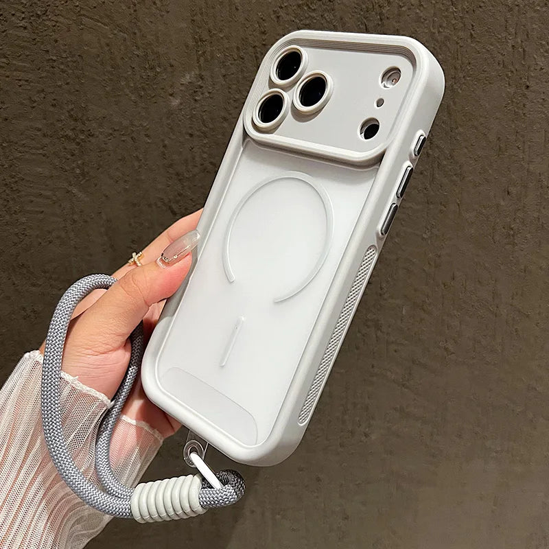 Luxury Matte Transparent With Soft Lanyard Phone Case For iPhone 17 16 15 14 13 12 Pro Max 11 16 Plus Air Magnetic Bumper Cover