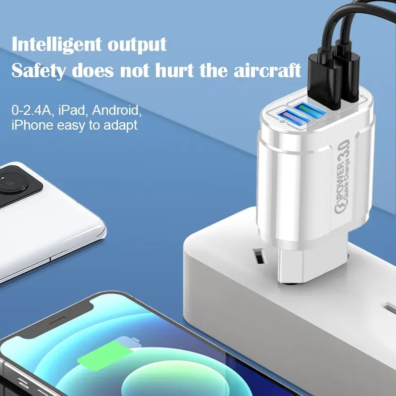 4 Ports 38W USB Charger USB A Charger US/EU Plug Fast Charging Quick Charge 3.0 Mobile Phone Wall Chargers For iPhone Samsung