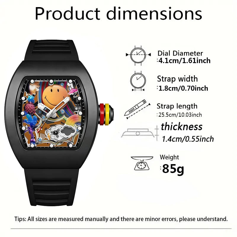 New Men's Sports Fashion Quartz Watch, Trendy Hip-Hop Style Large Dial, Gear Design, Fashionable, Luminous Display, Barrel-Shaped Silicone Men's Watch, Electronic Quartz Movement, Ideal Gift for Friends - Suitable for Busines