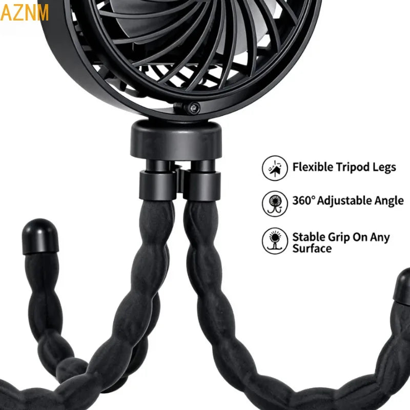 Portable Mini Fan, 360° Flexible Tripod USB Rechargeable Cooling Fan for Stroller Camping