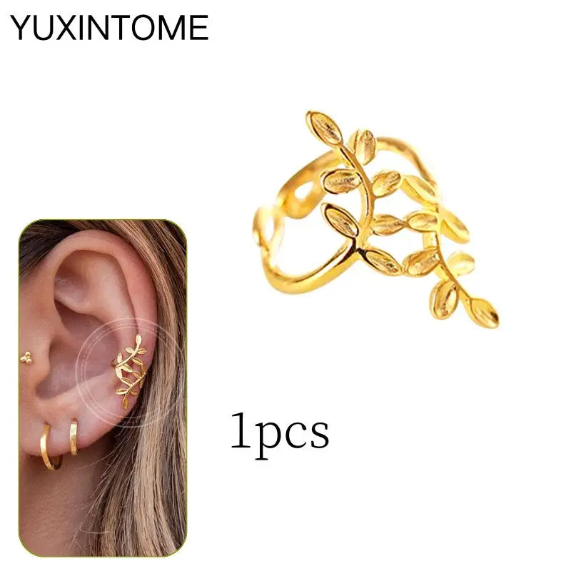 1PC Punk Ear Cuff Plated 24K Gold/925 Silver Conch Clip Earrings For Women Climbers No Piercing Fake Cartilage Earrings