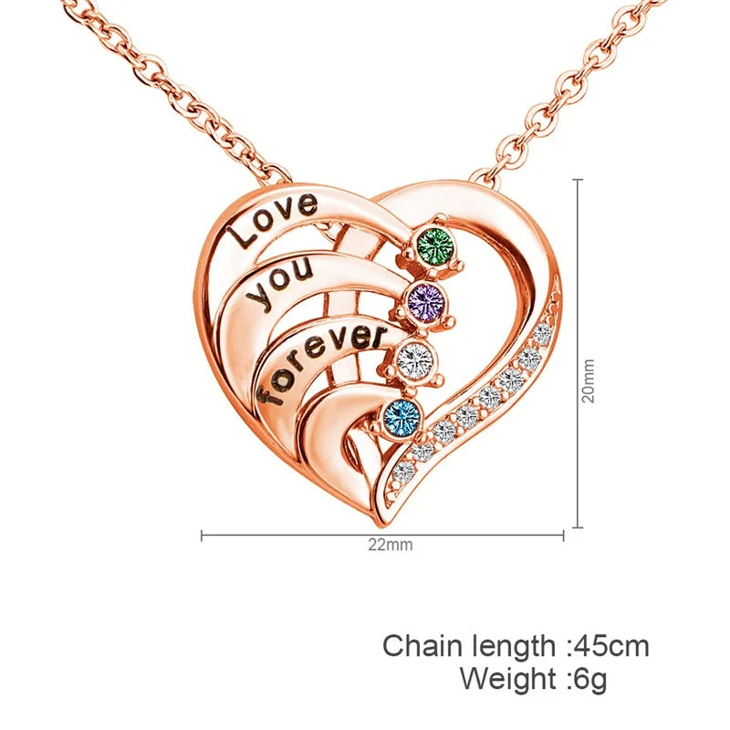 Personalized Name Necklace with Birthstones Custom Promise Necklace Heart Pendant with Engraved Names Christmas Jewelry Gifts