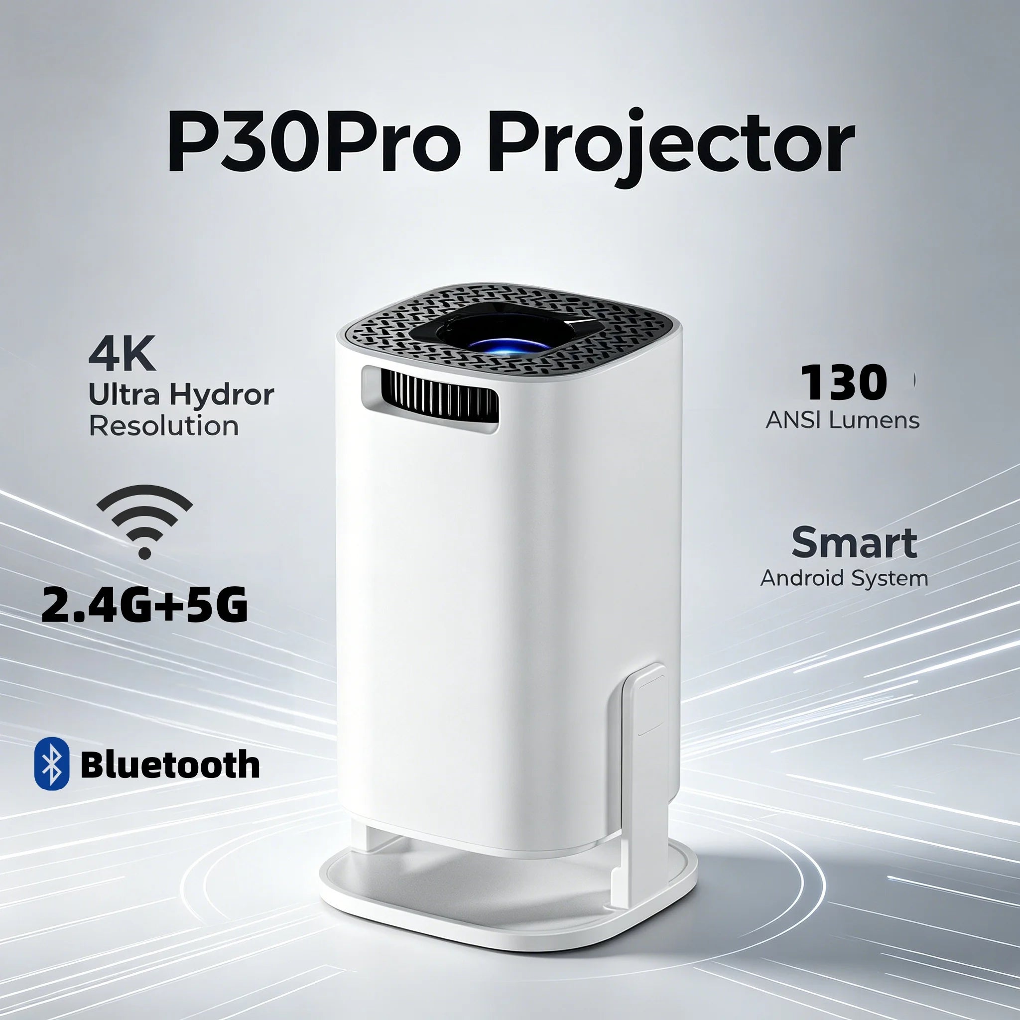 2026 P30Pro Projector 180Lumen Ultra HD 8K WiFi Bluetooth 5.0 Wired Wireless Screen Mirroring Portable Home Theater Projector
