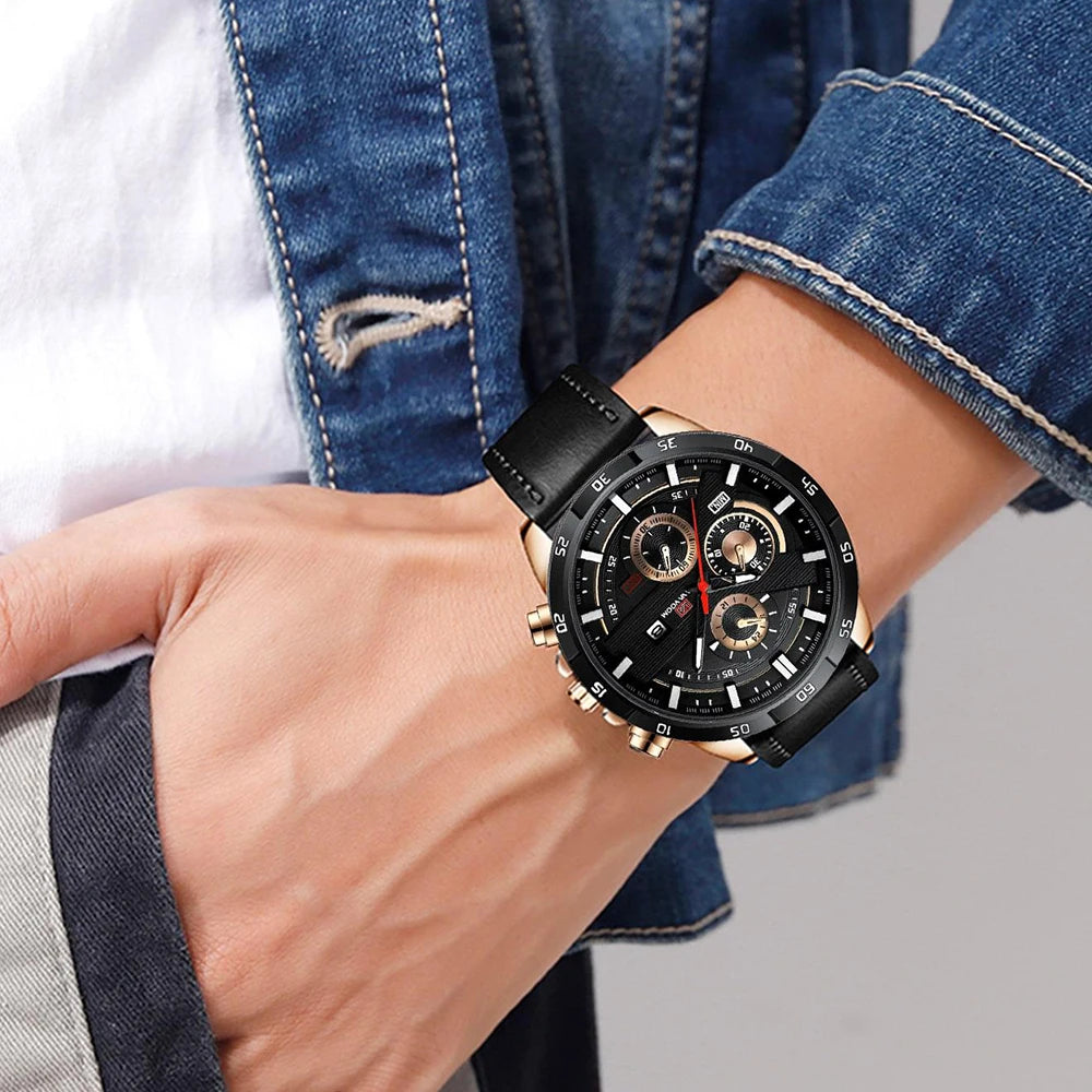 Man Sports Watches Fashion Racing Series 46mm Black Leather Clock VA VA VOOM Quartz Movement 3Bar Waterproof Wrist Watch for Men