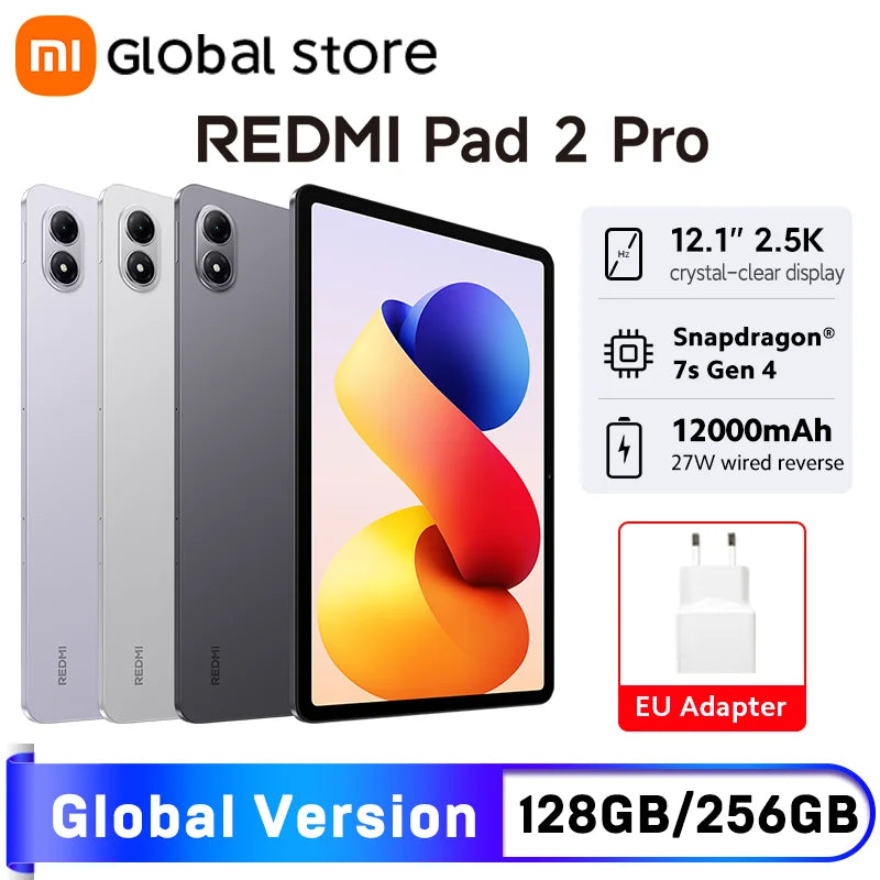 Global Version Xiaomi Redmi Pad 2 Pro 12.1" 2.5K crystal-clear display 120Hz 12000mAh Snapdragon 7s Gen 4 CPU 33W fast charging