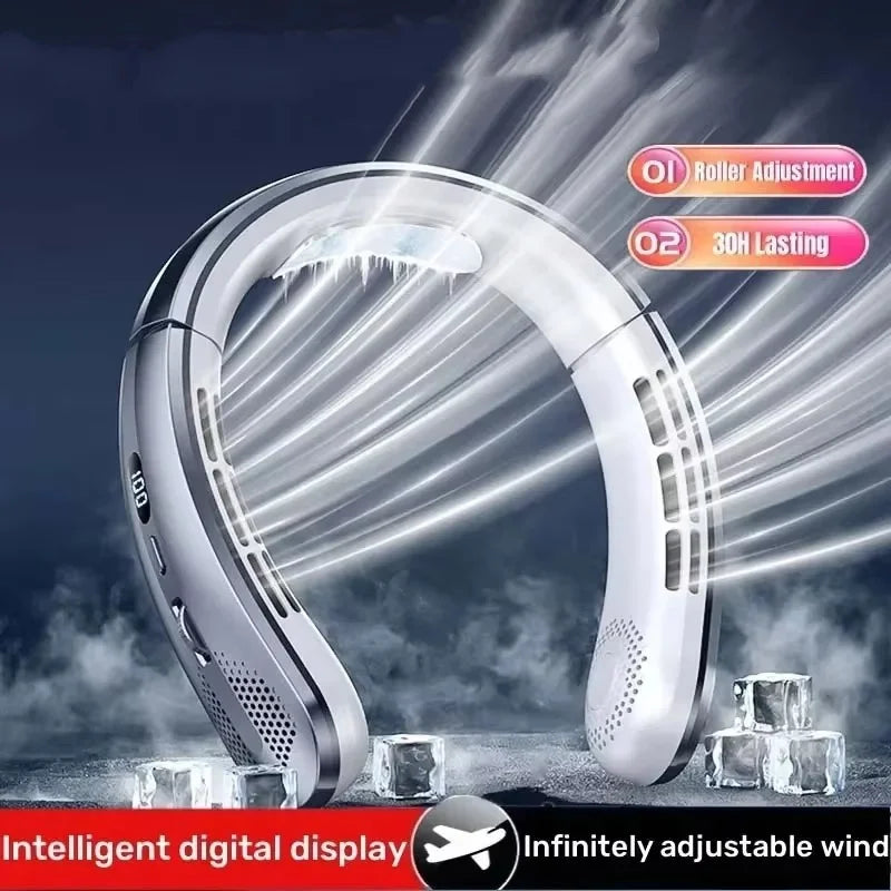 2025 USB Hanging Neck Fan Portable Bladeless Mini Rechargeable Mute LED Digital Display Electric Air Cooler For Sport