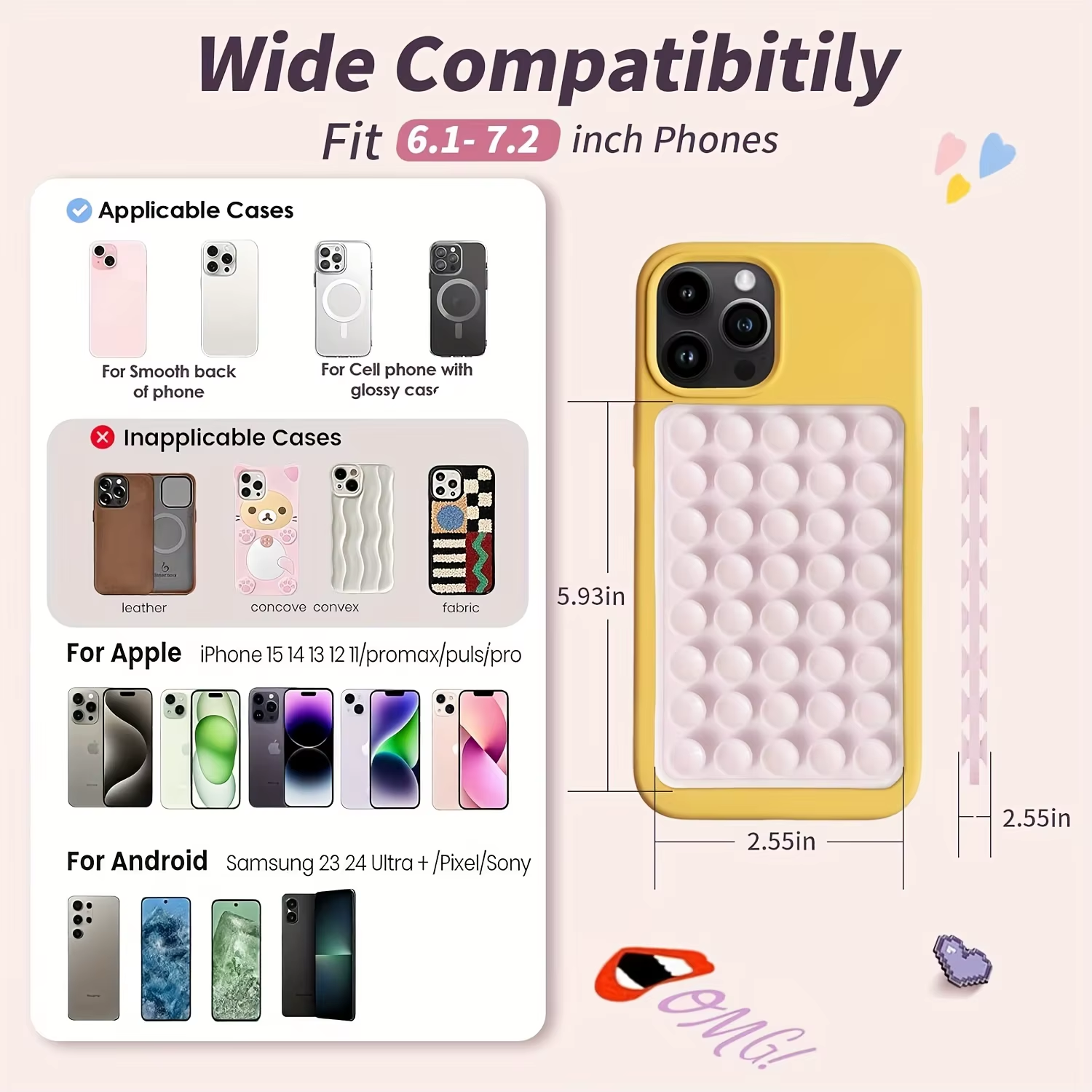 2pcs Double-Sided Silicone Suction Cup Phone Stand for Iphone Android Adjustable Angle for Makeup Fitness Yoga Binge-Watching