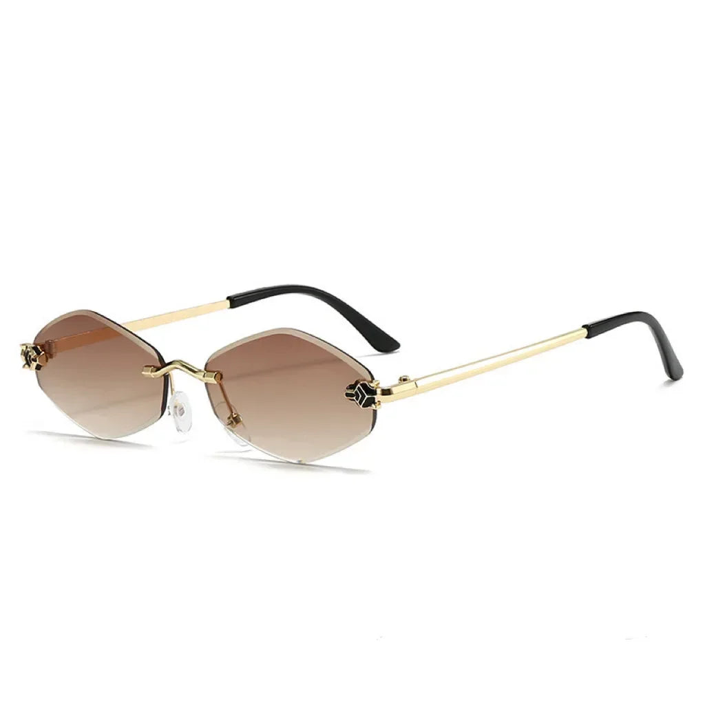 New Rimless Cut Edge Sunglasses Woman Diamond Personalized Sunglasses UV Protection Small Frame Vintage Metal Shades Eyewear